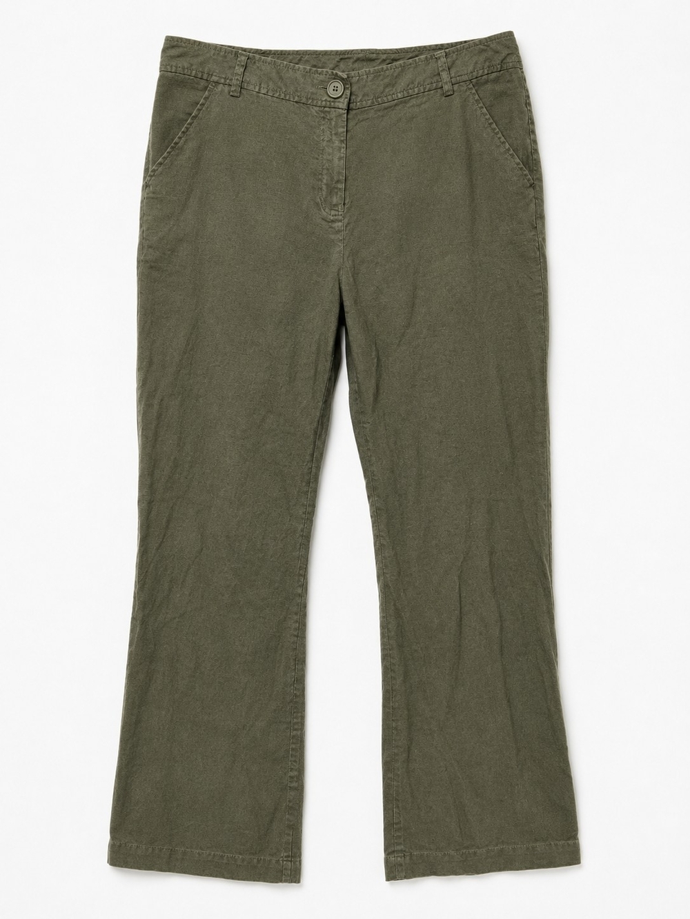 BCBGMAXAZRIA Olive Green Linen Blend Straight Leg Pants Size 10